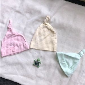 Lot of 3 Top Knot Striped Baby Hats 0-3 Months